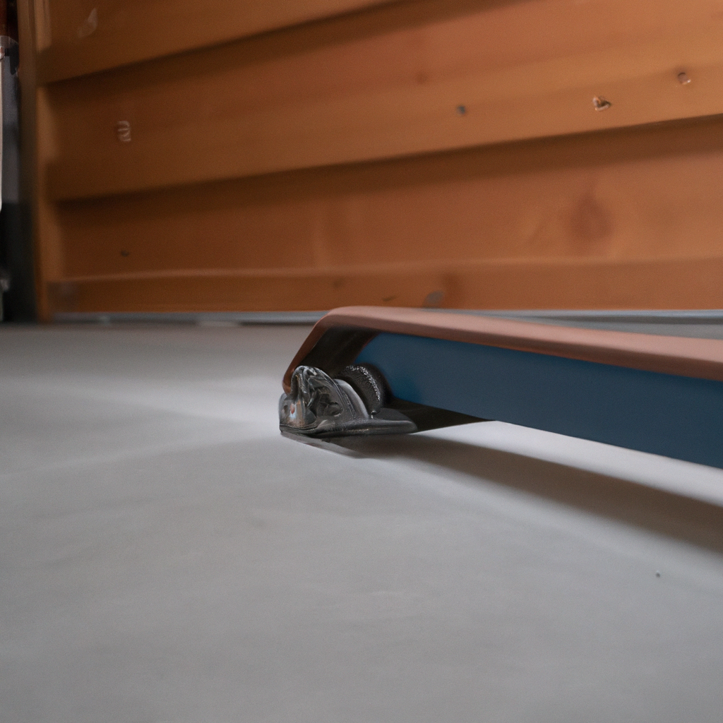 Close-up of a garage door roller and track inside a residential garage