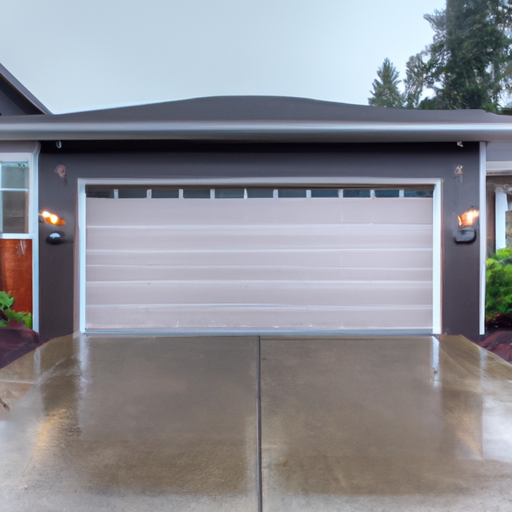 Insulated sectional garage door on a suburban home in Burien, WA under overcast Pacific Northwest light.