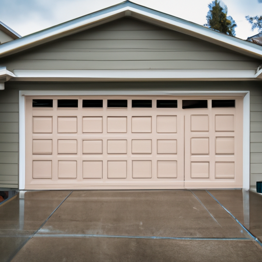 Rain-damp suburban garage in Burien, WA with a closed sectional garage door and cedar siding under an overcast sky.